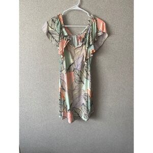 Maaji‎ Colorful Leaf Print Dress Ruffle Flutter Sleeves Vacation Casual Cute